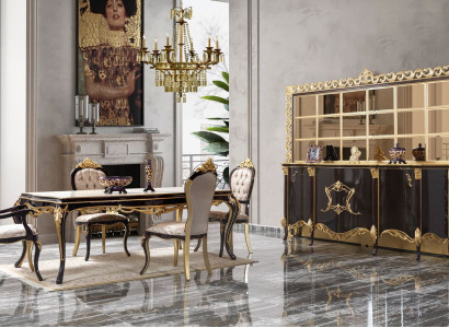 Luxury Dining set Dining room Dining table Chairs Wood 10pcs Brown Sideboard